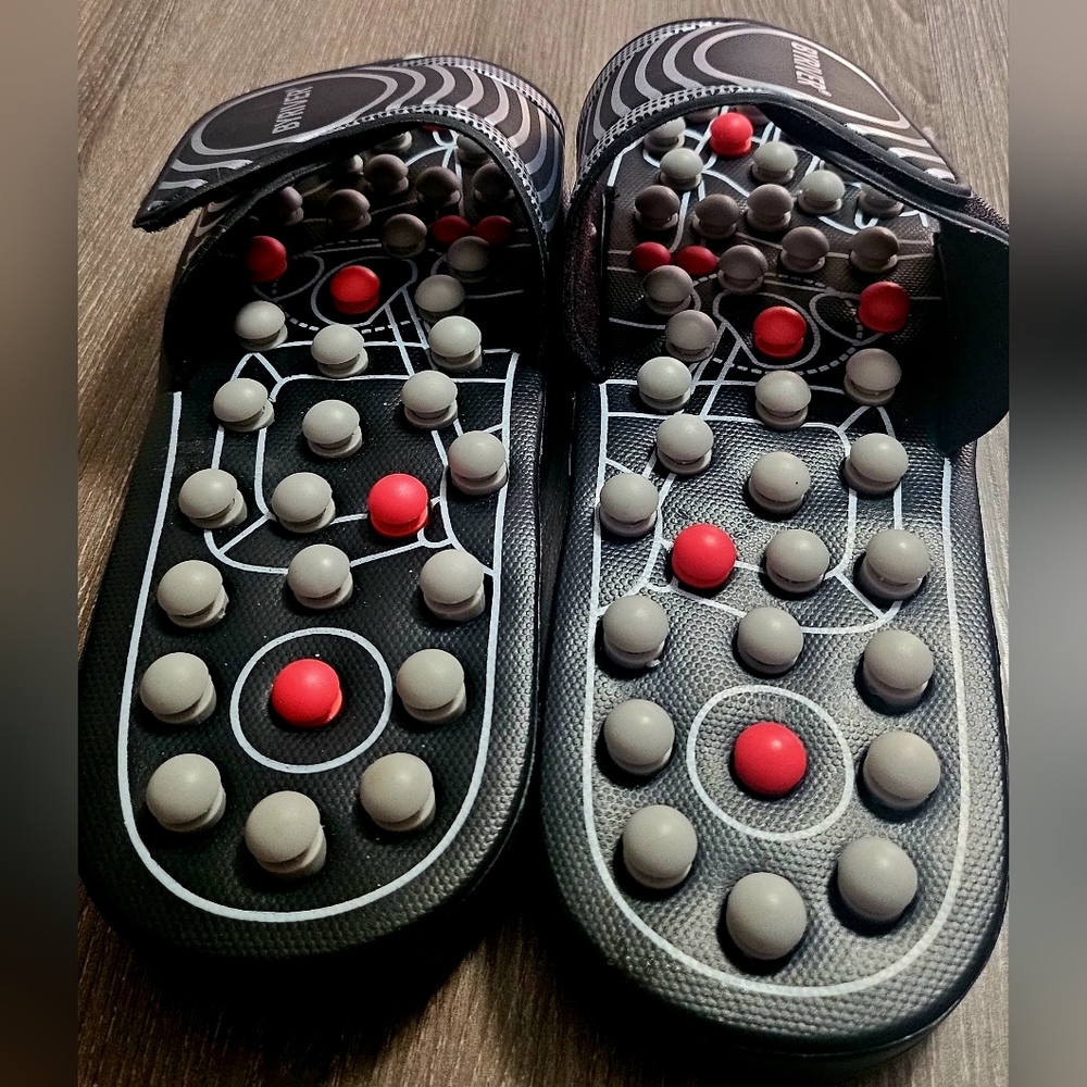 Byriver mens acupressure/feet fatigue slip on sandals size XL in black